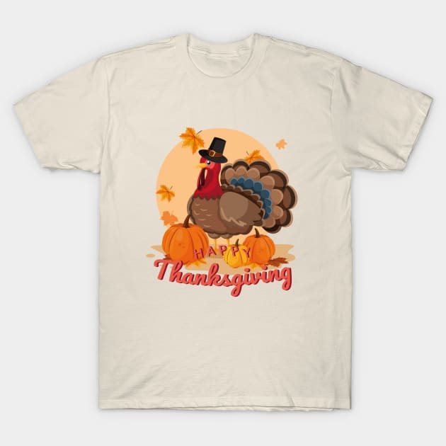 happy thanksgiving pilgrim turkey T-Shirt by gossiprag